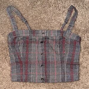 Hollister Gray & Red Plaid Button-Front Crop Top